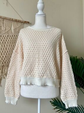 Urban Outfitters Maia Drape Bubble Knit Sweater Cream Small Textured Cozy Small